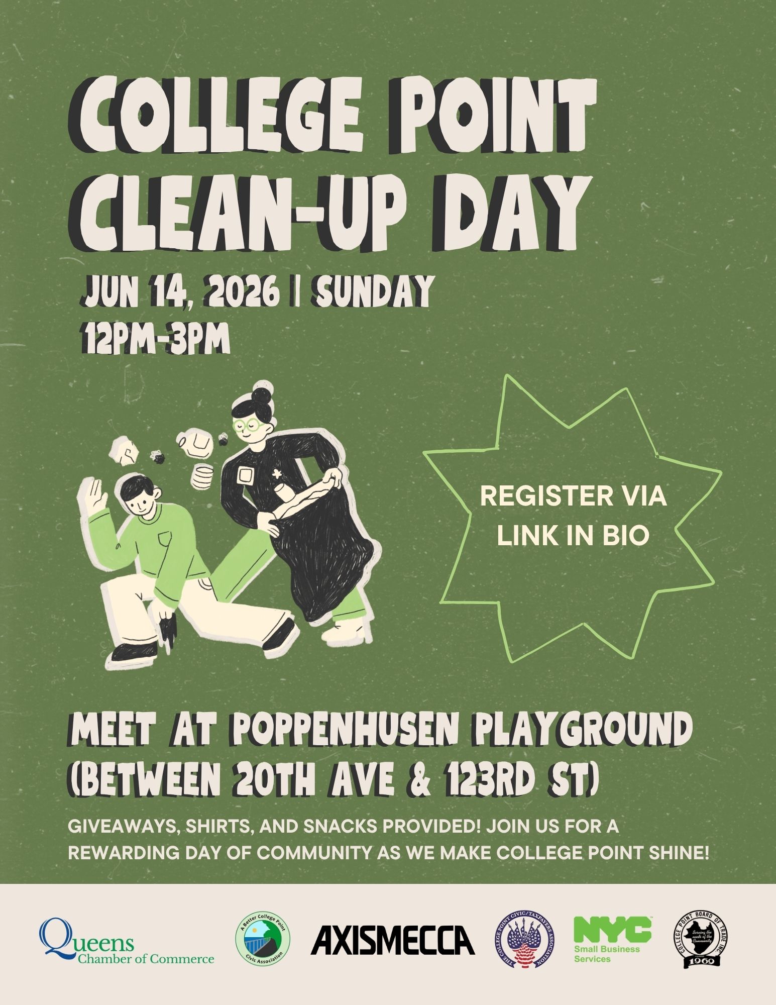 College Point Clean-Up Day, June 14, 2026. Event flyer.